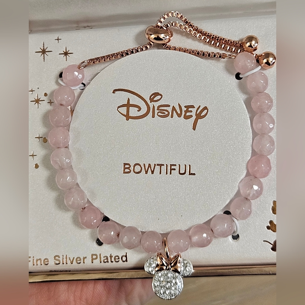 DISNEY MINNIE MOUSE CRYSTALS ROSE GOLD QUARTZ FINE SILVER PLATED BRACELET